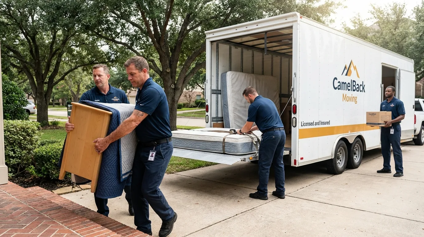Crew loading residential truck for cross-state move from Los Altos, CA