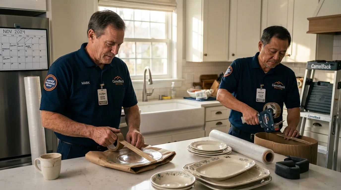Professional crew packing kitchen dishware in Los Altos, CA